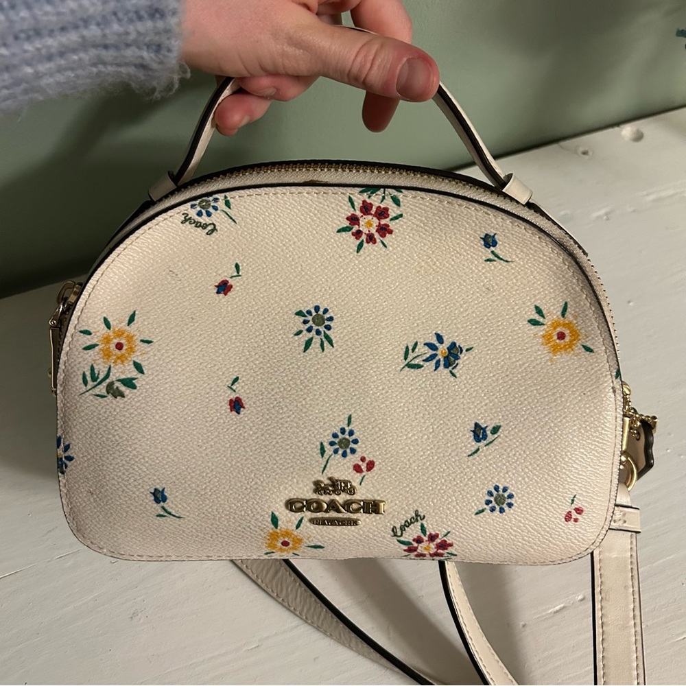 Coach Serena Satchel‎ White Leather with Floral Design Crossbody - Picture 10 of 10